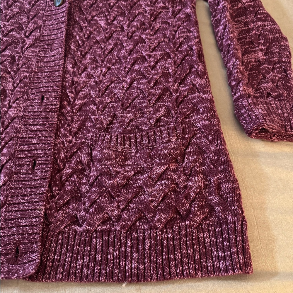 Lands End Women's Burgundy Cardigan Grandpa Sweater - Picture 2 of 15